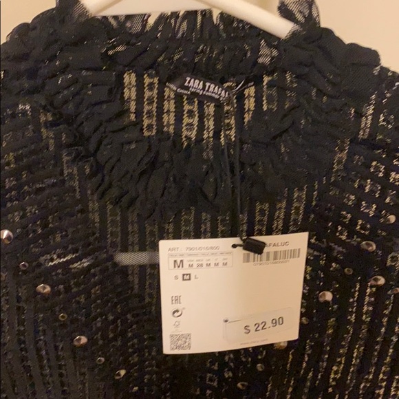 Zara Knit Mesh w/grommet Short Sleeve Top | Size M - Picture 5 of 5